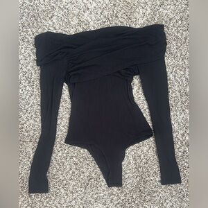 Fold over Black Long Sleeve Steve Madden Bodysuit